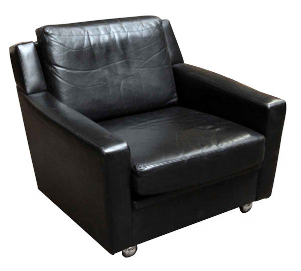 Pair of Black Leather Chairs - Living Room