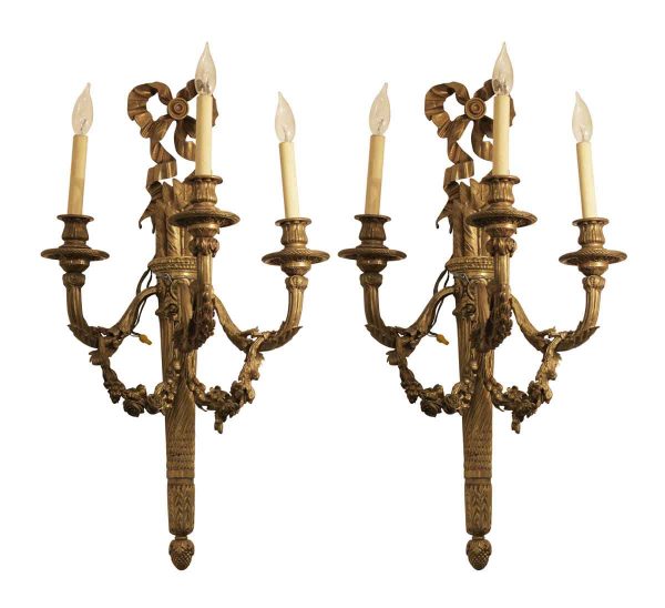 Pair of Louis XVI Style Gilt Bronze Sconces - Sconces & Wall Lighting