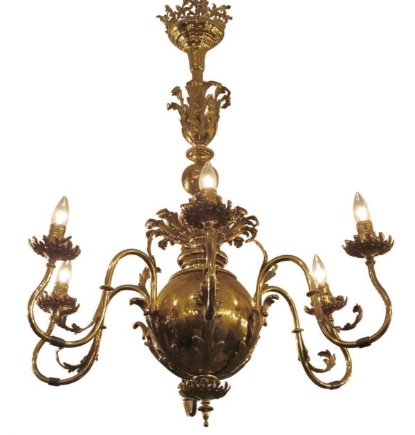 Six arm converted gas brass chandelier - Chandeliers
