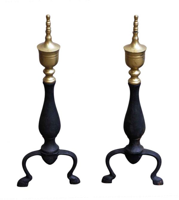 Pair of Andirons with Brass Finials - Andirons