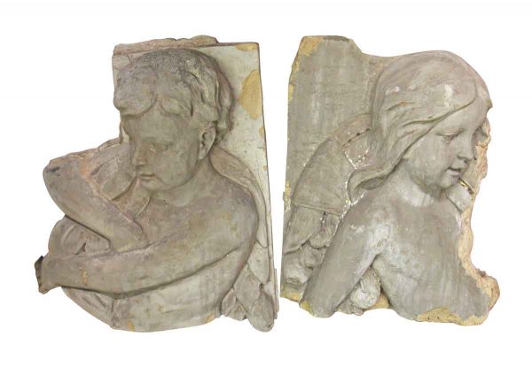 Historic Pair of Boy and Girl Figures from a Terra Cotta Frieze - Stone & Terra Cotta