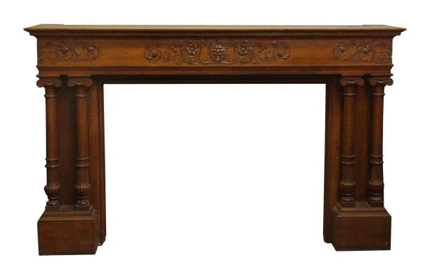 French Oak Mantel with Four Fluted Columns - Mantels