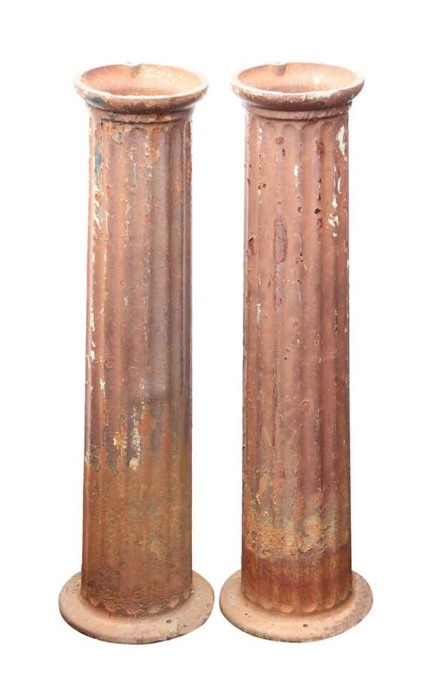 Pair of Fluted Cast Iron Petite Pedestals or Columns - Columns & Pilasters