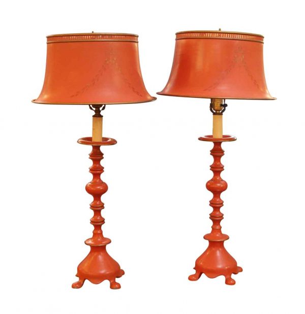 Pair of Orange Tole Lamps - Table Lamps