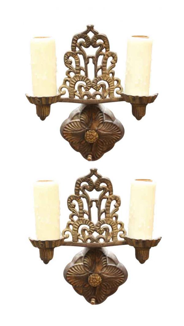 Pair of Two Arm Candlestick Sconces - Sconces & Wall Lighting