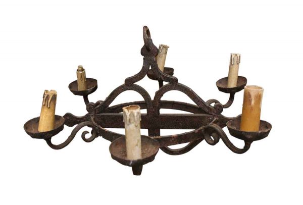 Rustic French Wrought Iron Chandelier with Six Candle Lights - Chandeliers