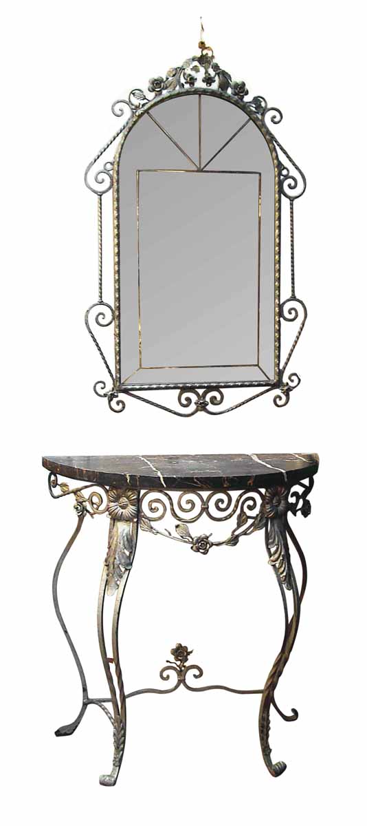 Fancy Wrought Iron & Marble Console & Mirror Set - Entry Way