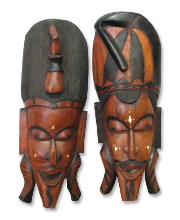 Two Carved Wood Tribal Masks - Other Wall Art