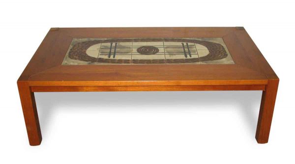 Modern Wooden Coffee Table with Tile Insert - Living Room