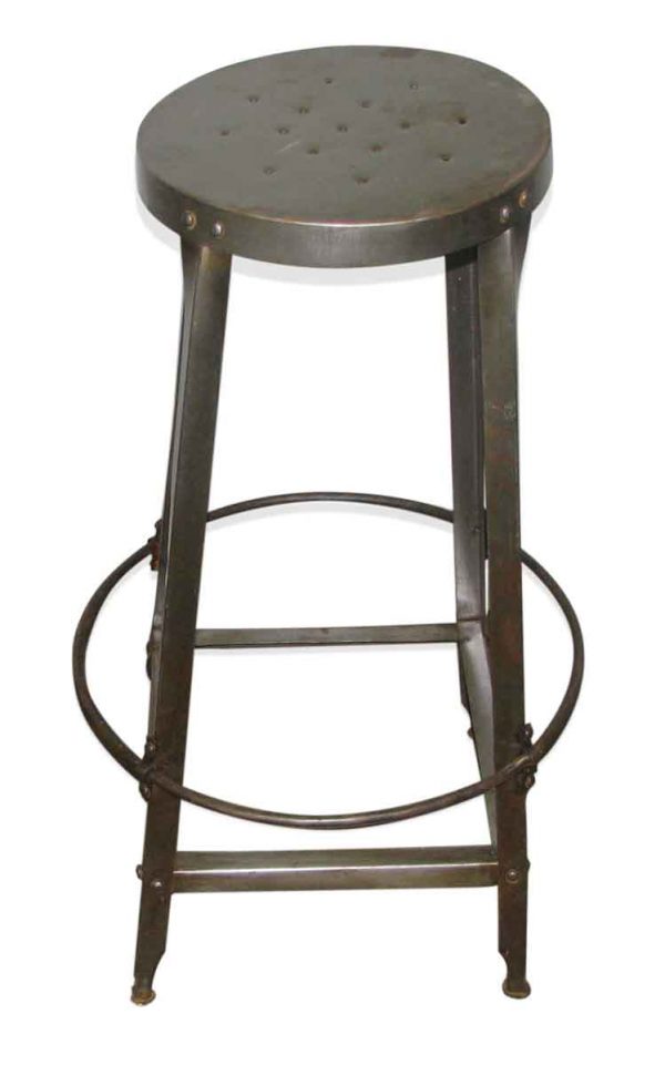 Industrial Metal Stool with Perforated Seat - Seating