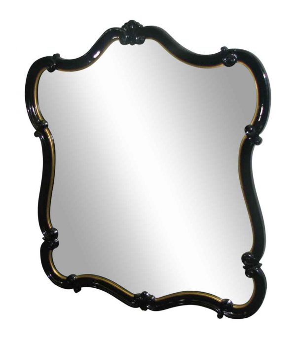 Black Lacquered Scalloped  Mirror - Antique Mirrors