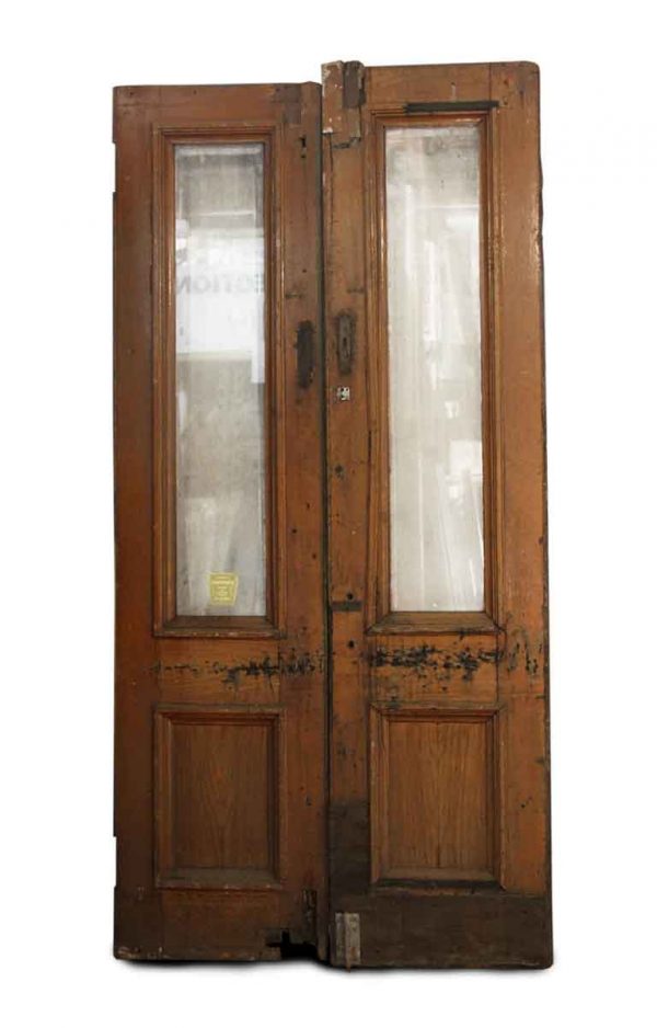 Double Oak Entry Doors with Single Panel of Glass At Top - Entry Doors