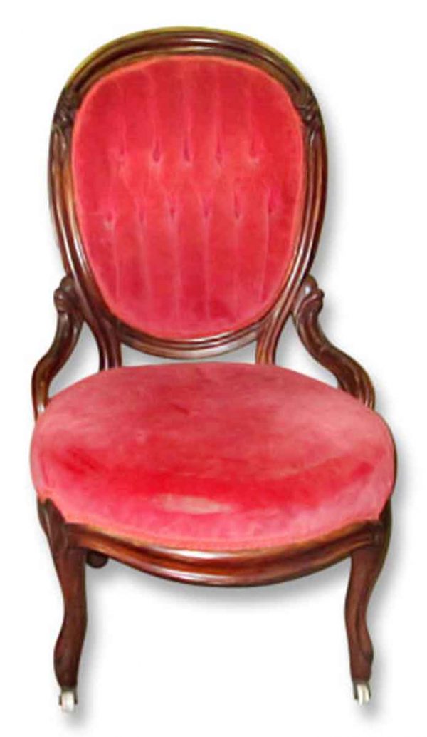 French Carved Parlor Chair with Tufted Upholstered Back - Living Room