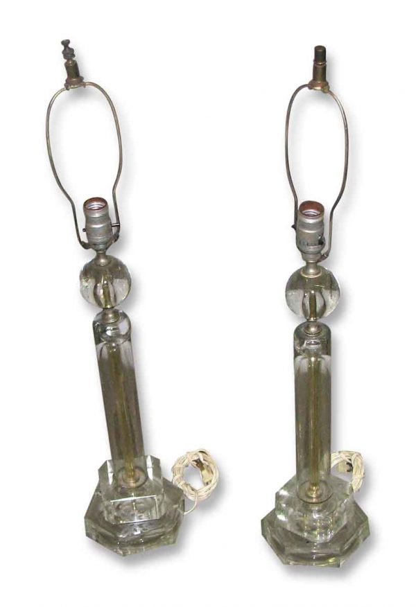 Pair of Vintage Glass Table Lamps - Table Lamps