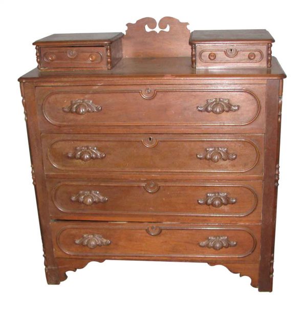 19th Century Walnut Dresser with Carved Wood Handles - Bedroom