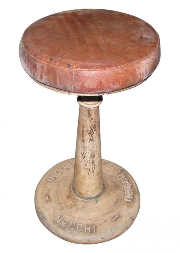 Necchi Industrial Iron Stool with Leather Seat - Seating