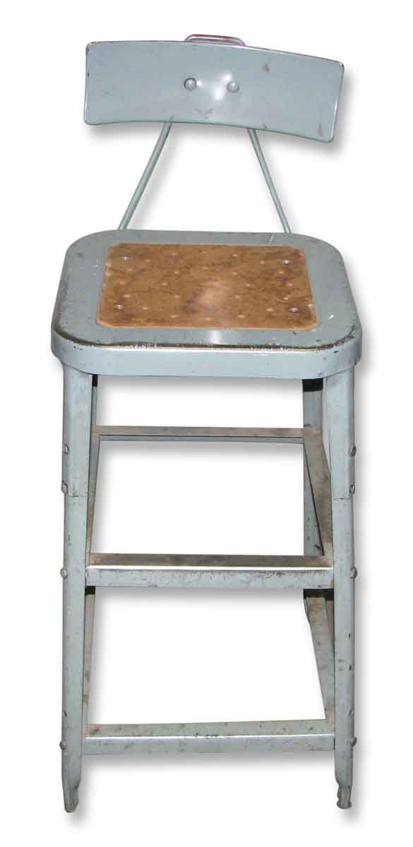 Industrial Metal Factory Stool with Back - Industrial