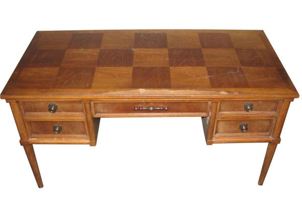Vintage Wood Desk with Checkerboard Patterned Top - Office Furniture