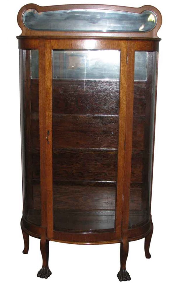 Oak China Cabinet with Curved Glass Front - Cabinets