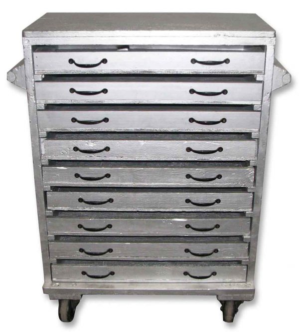 Sliver Painted Wood Chest with Nine Drawers - Carts