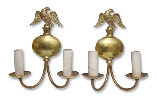 Pair of Brass Eagle Double Arm Sconces - Sconces & Wall Lighting