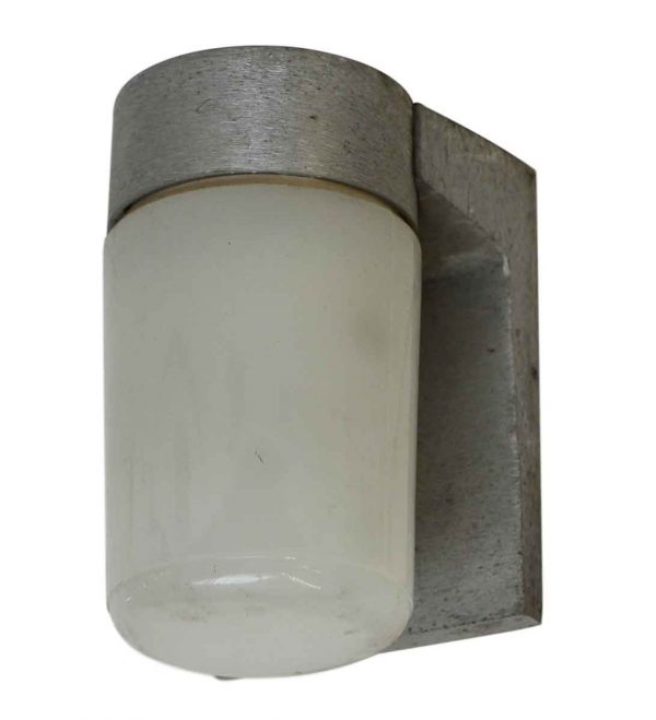 Brushed Aluminum Industrial Single Arm Sconce with White Glass - Sconces & Wall Lighting