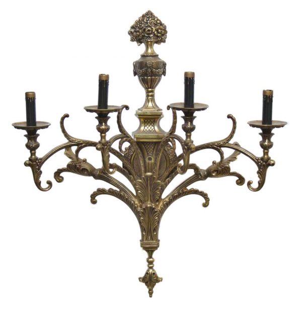 Pair of Ornate Gold Colored Four Arm Sconces - Sconces & Wall Lighting