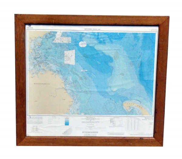 Bathymetric Framed Massachusetts Fishing Map - Globes & Maps