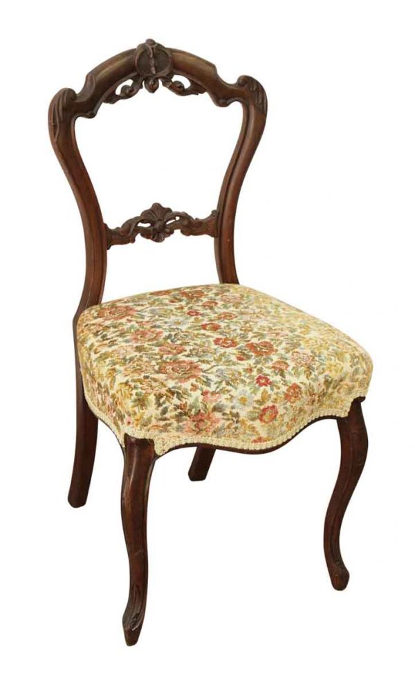 Single Floral Cushion Carved Chair - Living Room