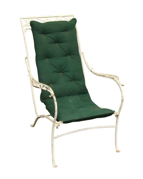 Single Iron White Garden Chair with Green Cushion - Patio Furniture