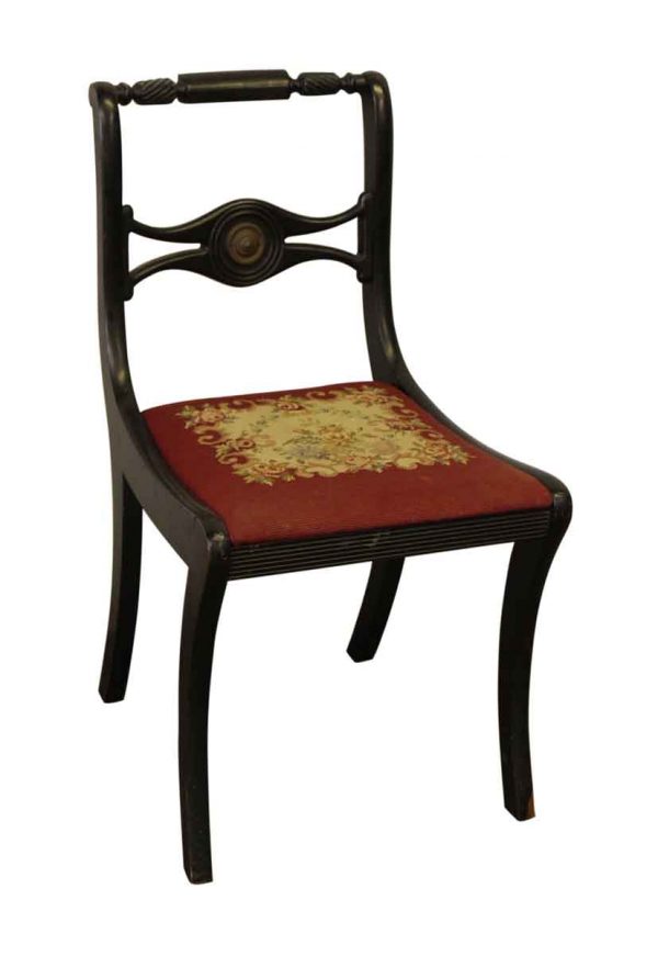 Wooden Black Chair with Floral Seat - Seating