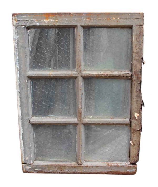 Distressed Top & Bottom Chicken Wire Glass Window - Reclaimed Windows