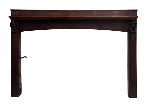 Arts & Crafts Dark Stained Carved Figural Mantel - Mantels