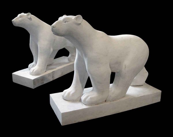 Pair of Art Deco Style Carved Polar Bears - Statues & Fountains