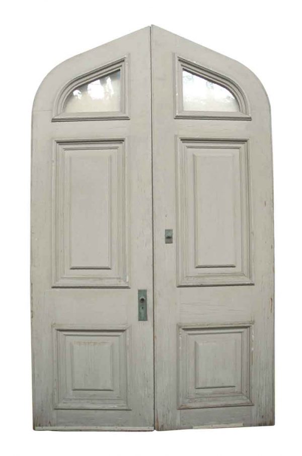 Pair of Large Tudor Style Double Doors with Wavy Glass - Arched Doors