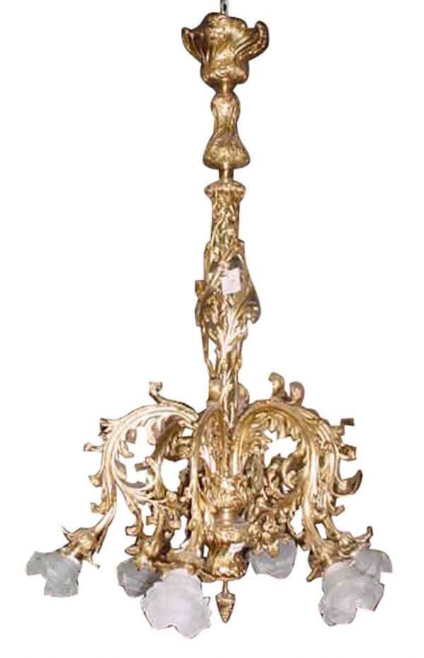 French Bronze Chandelier with Tulip Shades - Chandeliers