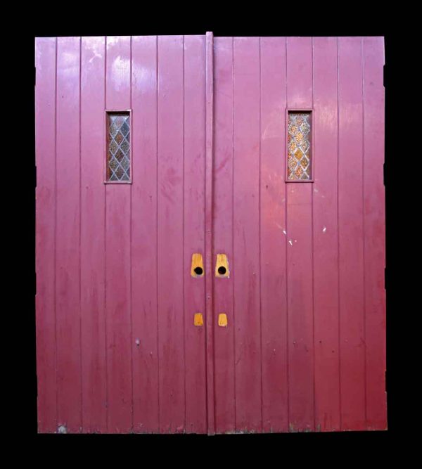 Antique Oak Double Doors with Leaded Glass - Commercial Doors