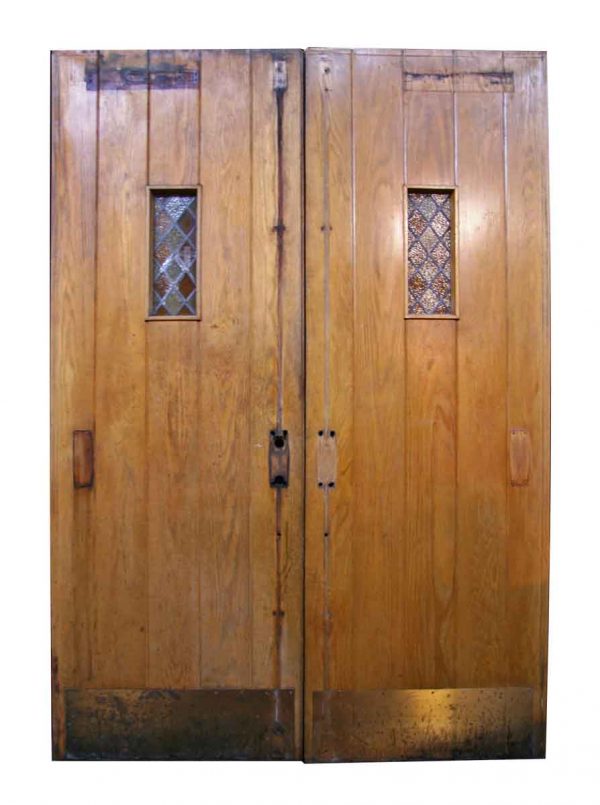 Antique Oak Double Doors with Leaded Glass - Commercial Doors