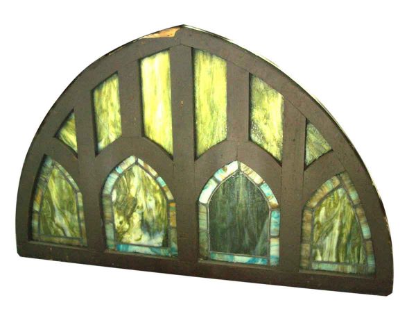 Peaked Gothic Transom with Green Slag Glass - Stained Glass