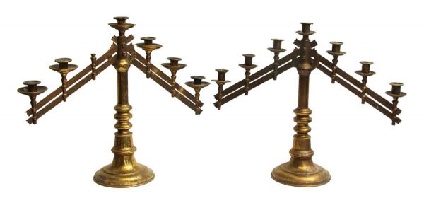 Pair of Seven Light Brass Table Top Candelabras - Candelabra Lamps