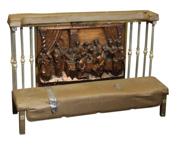 Kneeler Bench with Raised Copper Panel of the Lord's Supper - Religious Antiques