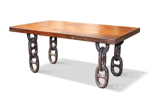 Farm Table Top with Anchor Chain Legs Coffee Table