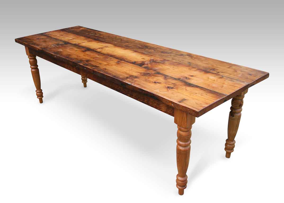 Rustic Pine Farm  Table  with Turned  Legs  Olde Good Things