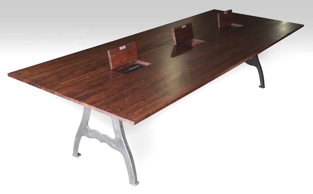 10 Foot Industrial Conference Table With Three Outlet Boxes Olde