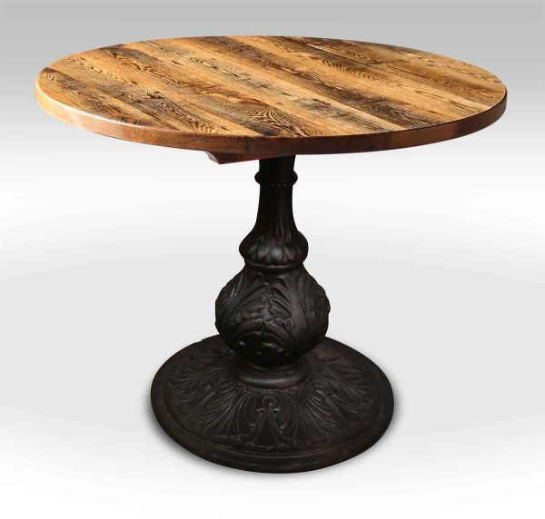 Round Oak Bistro Table with Ornate Ball Base