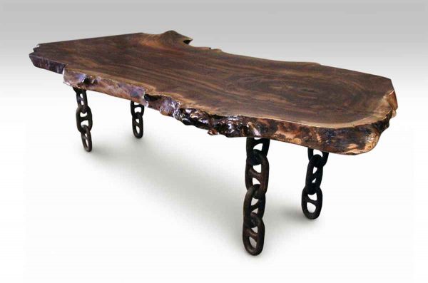 Walnut Slab Top Table with Chain Legs