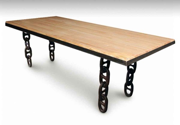 Metal Banded Bowling Alley Table Top with Chain Legs