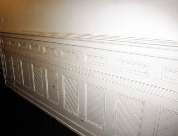 Salvaged Lot of White Wainscoting with Basket Weave Detail - Paneled Rooms & Wainscoting