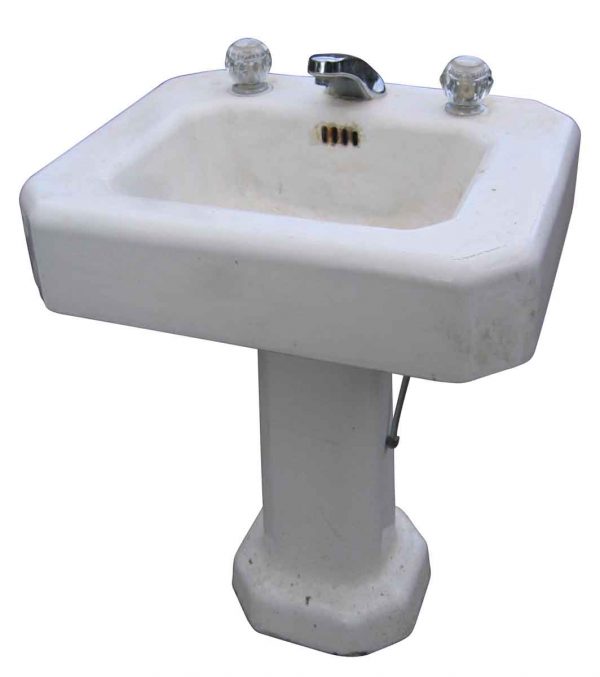 Salvaged White Pedestal Sink with Newer Faucet - Bathroom