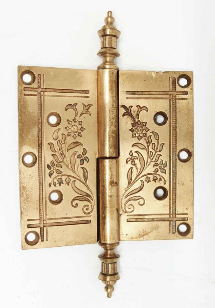 Victorian Floral Bronze 5 x 5 Antique Door Hinge with Steeple Tips ...